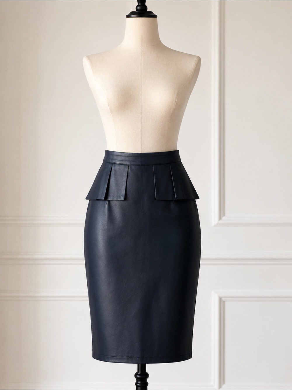 Classic Navy Pencil Skirt with Peplum Detail